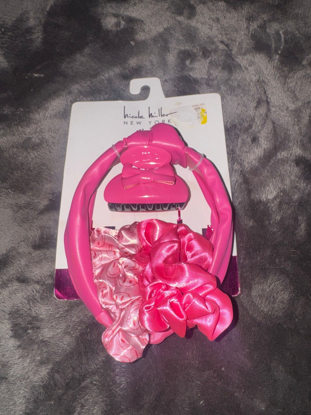 Nicole Miller Pink Hair Accessories Set Satin Scrunchies Headband Clip